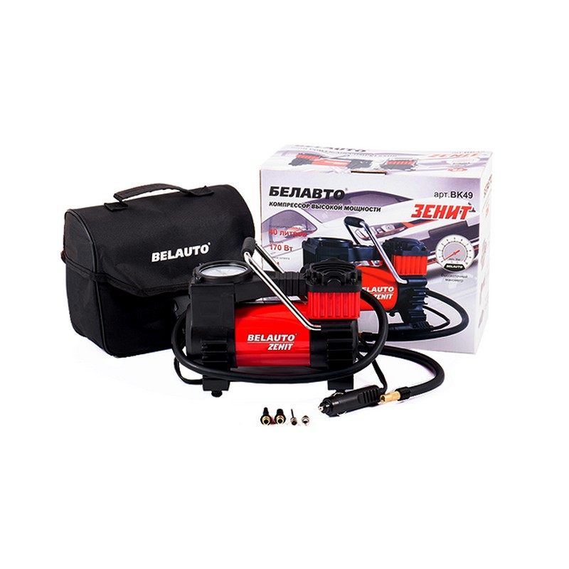 Автомобильный компрессор однопоршневой BelAuto ЗЕНИТ для накачки шин R13-R19 10 Атм 40 л/мин 170 Вт (BK49)
