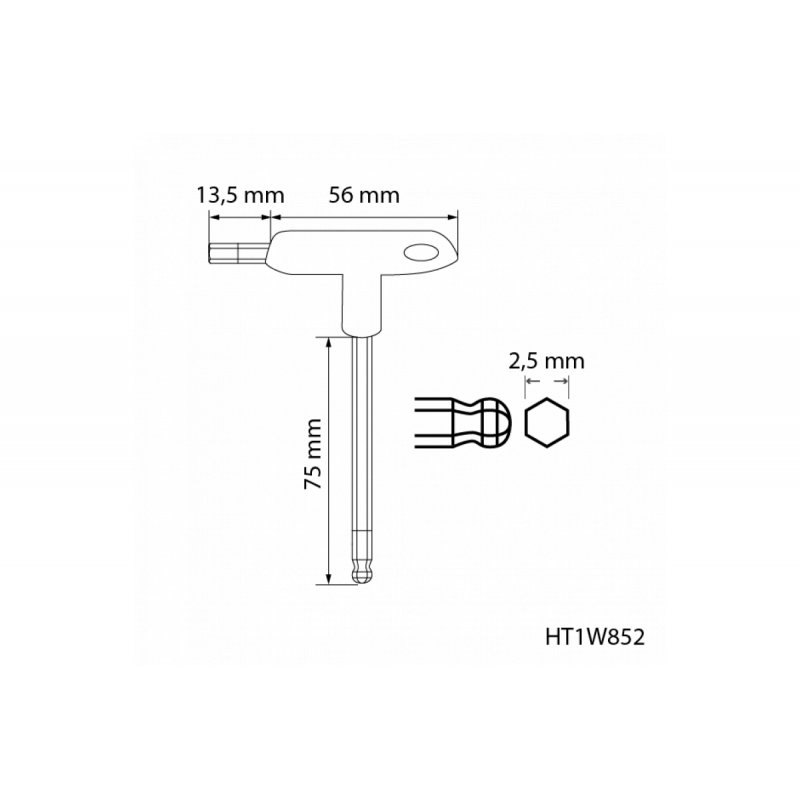 Шестигранний ключ типу "Т" із кульовим наконечником довгий 2,5 мм Hogert (HT1W852)