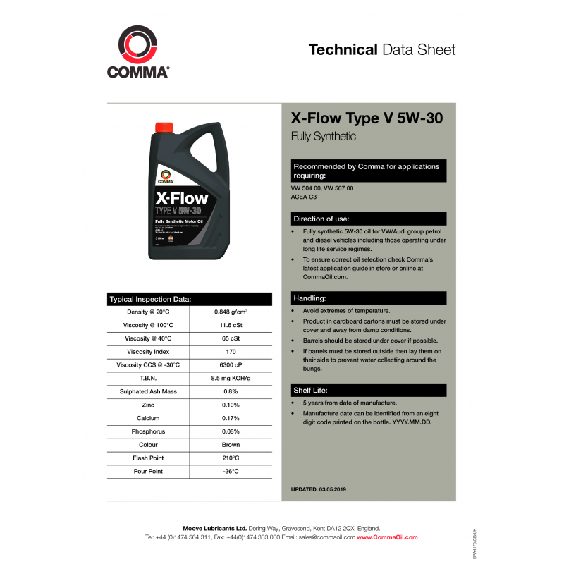 Моторна олива Comma X-FLOW TYPE V 5W30 ACEA C3 4л (XFV4L)
