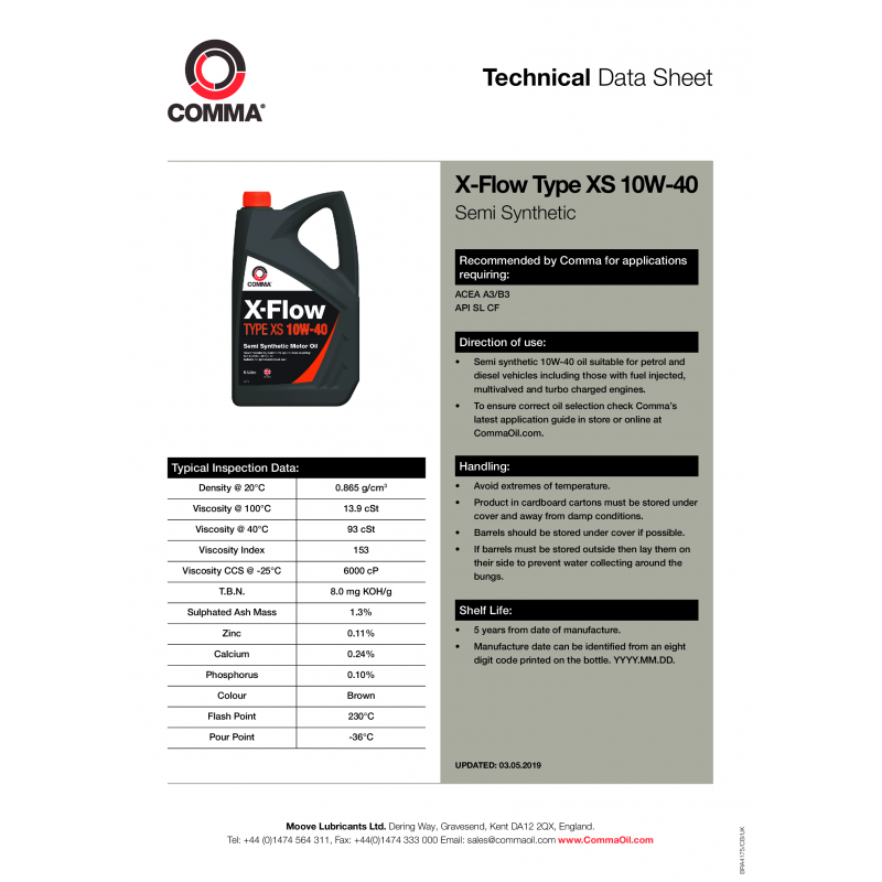 Моторное масло Comma X-FLOW TYPE XS 10W-40 API SL/CF; ACEA A3/B3 199л (XFXS199L)