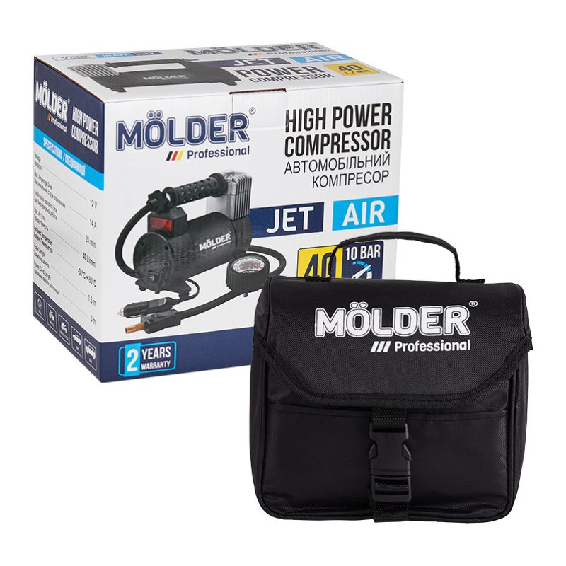 Автомобільний компресор однопоршневий MOLDER для накачування шин R13-R19 10 Атм 40 л/хв 170 Вт (MA25110)