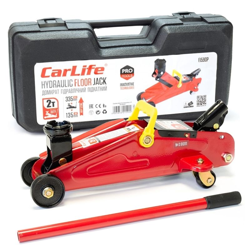 Домкрат гідравлічний підкатний 2т Carlife 135-335мм у пластиковій упаковці (FJ590P)