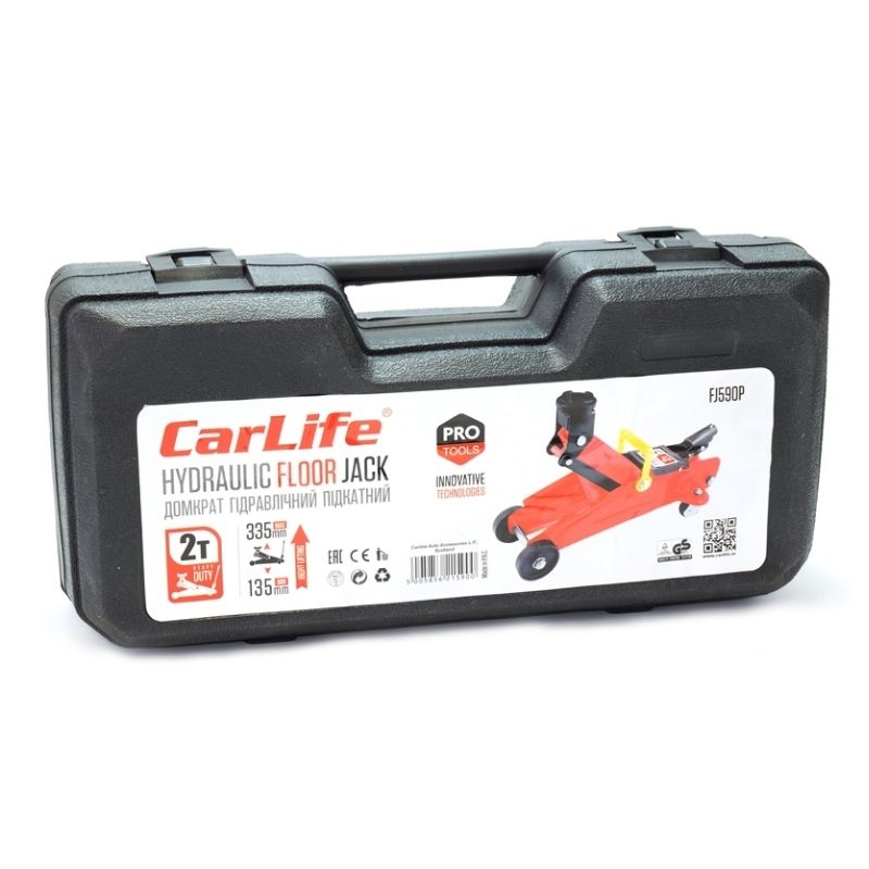 Домкрат гідравлічний підкатний 2т Carlife 135-335мм у пластиковій упаковці (FJ590P)