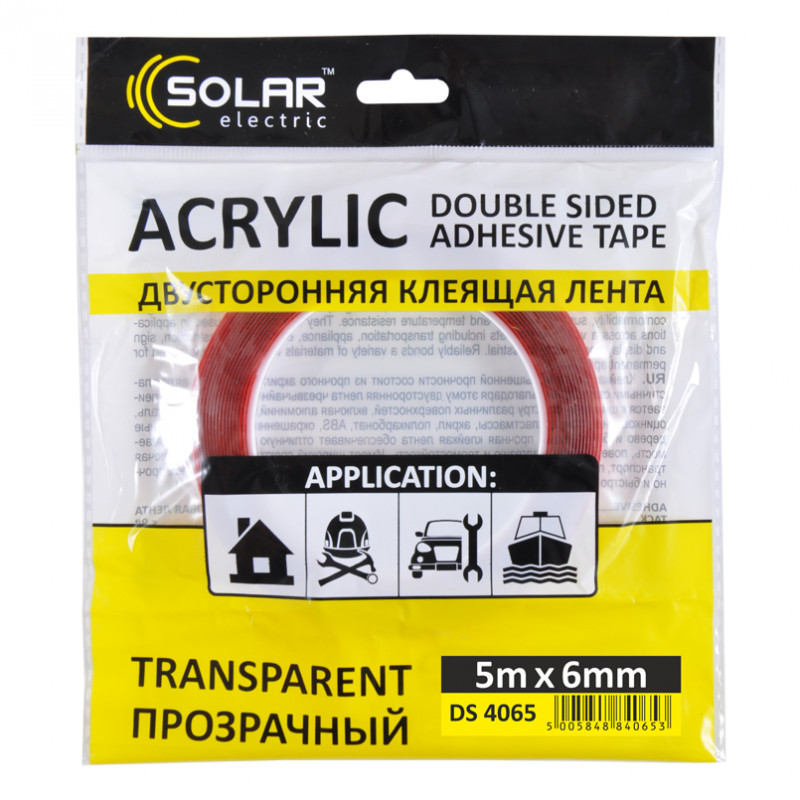 Скотч двосторонній прозорий 6ммx5м Acrylic VHB Solar (DS4065)