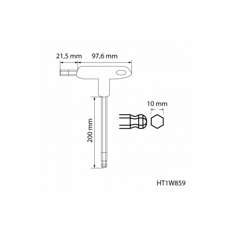 Шестигранний ключ типу "Т" із кульовим наконечником довгий 10 мм Hogert (HT1W859)
