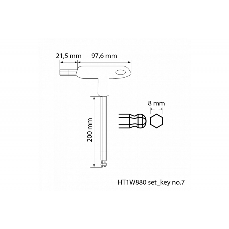 Набір ключів тип Т із кульовим наконечником 8 шт Hogert (HT1W880)