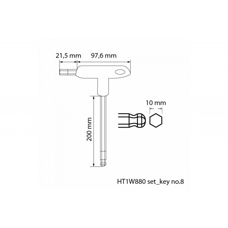 Набір ключів тип Т із кульовим наконечником 8 шт Hogert (HT1W880)