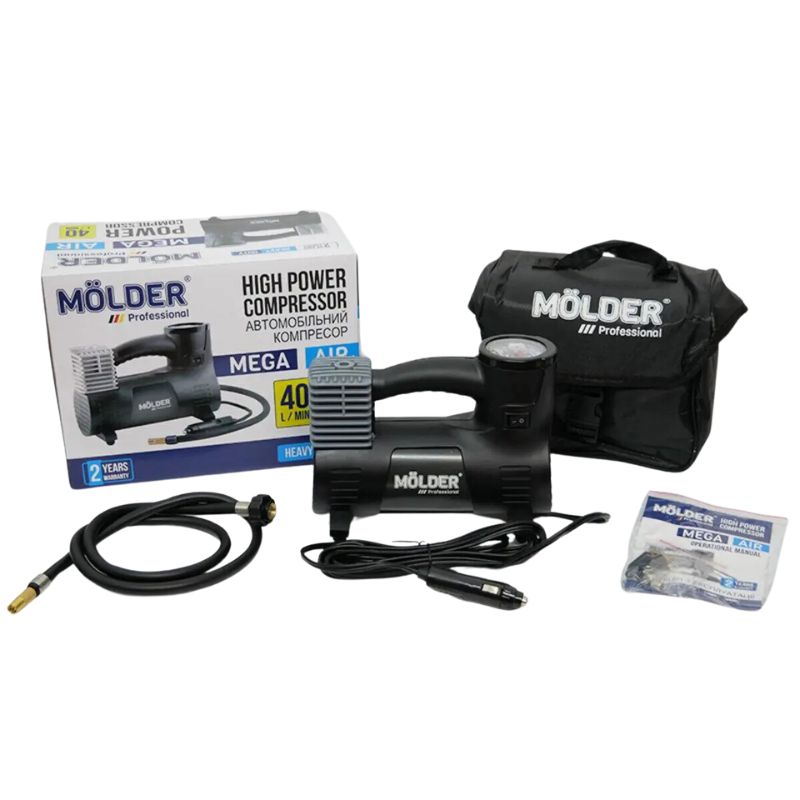 Автомобільний компресор однопоршневий MOLDER для накачування шин R13-R19 10 Атм 40 л/хв 170 Вт (MA25120)