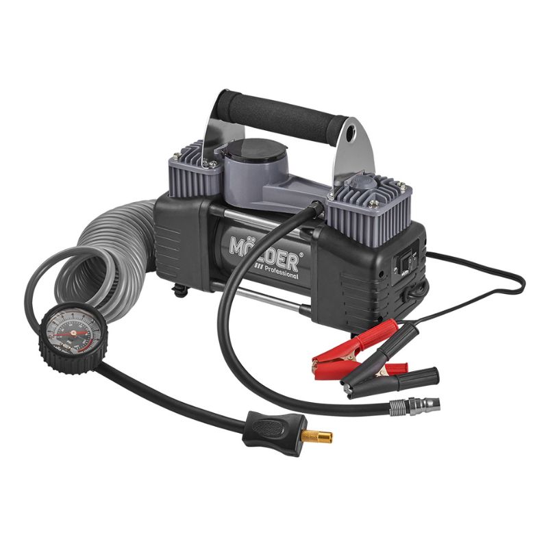 Автомобильный компрессор двухпоршневой MOLDER с витым шлангом для накачки шин R13-R21 10Атм 90 л/мин 360 Вт (MA25200)