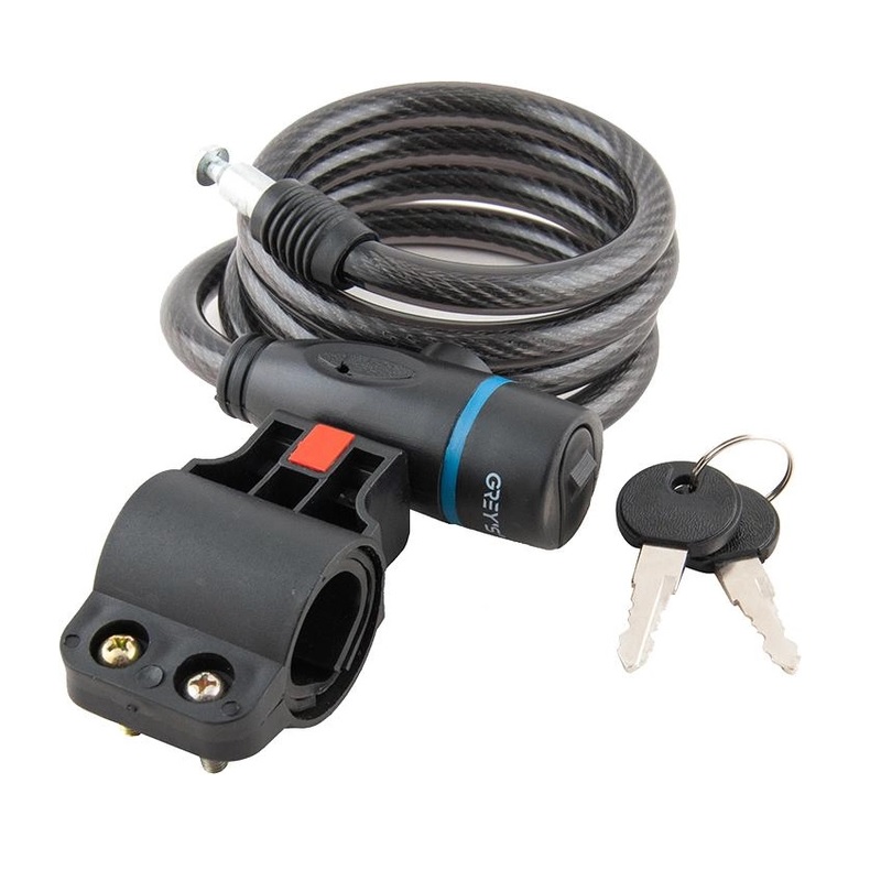 Замок на велосипед тросовий 1200мм Grey's із замком і 2 ключами (GR51012)