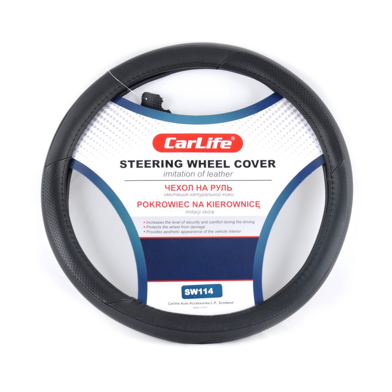 Чохол для керма XL чорний шкірозамінник CARLIFE (SW114XL)