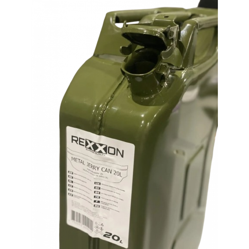 Каністра для бензину 20л Rexxon металева автомобільна 0.8 мм Зелена (RGM-20)