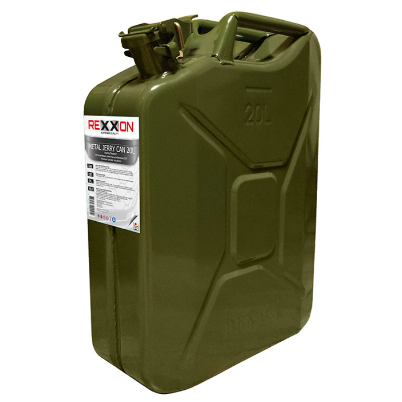 Каністра для бензину 20л Rexxon металева автомобільна 0.8 мм Зелена (RGM-20)