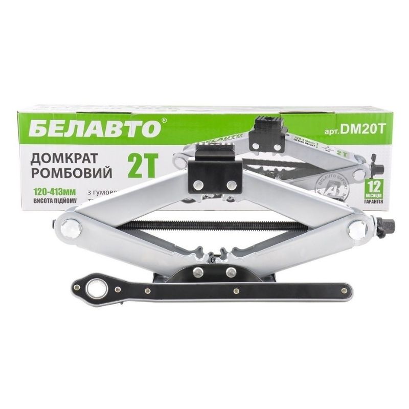Домкрат ромбовидный BELAUTO 2т резиновая подушка трещотка 120-413мм (DM20T)