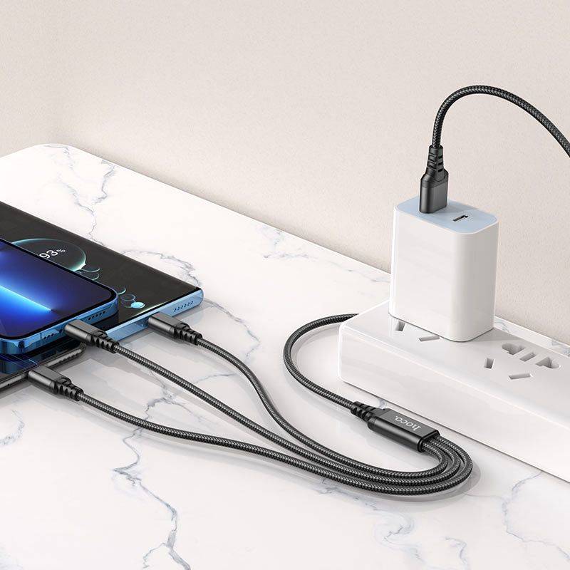 Кабель USB Hoco X76 3-in-1 IP+Type-C+Micro 2A (Черний)