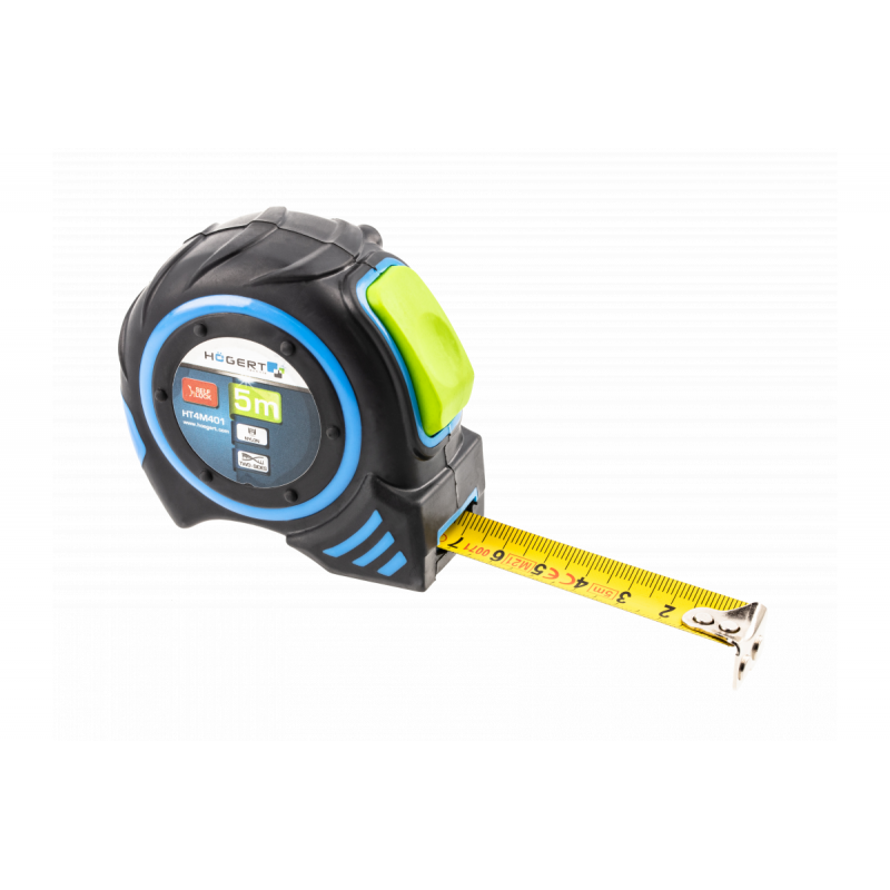Рулетка 5 м х 19 мм покрита автостопом нейлоном з магнітом Hogert (HT4M401)