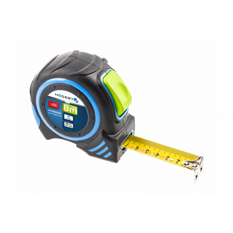 Рулетка 8 м х 25 мм покрита автостопом нейлоном з магнітом Hogert (HT4M402)