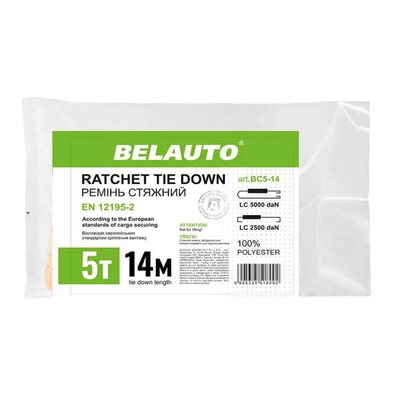 Стяжний ремінь 5т 14м BELAUTO з храповим замком (BC5-14)