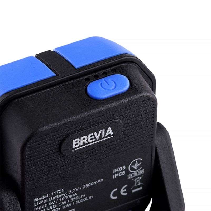 Профессиональная лампа Brevia LED 10W COB+3W LED 1000lm, 2500mAh до 12ч, type-C (11730)