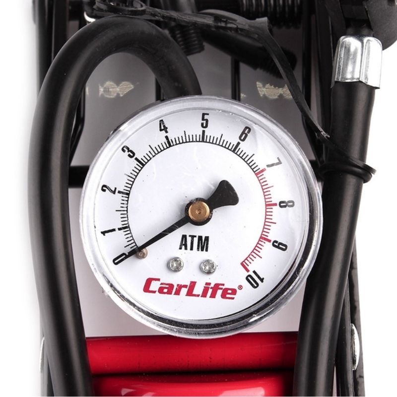 Насос ножний автомобільний 10 Атм CARLIFE однопоршневий з манометром (FP840)