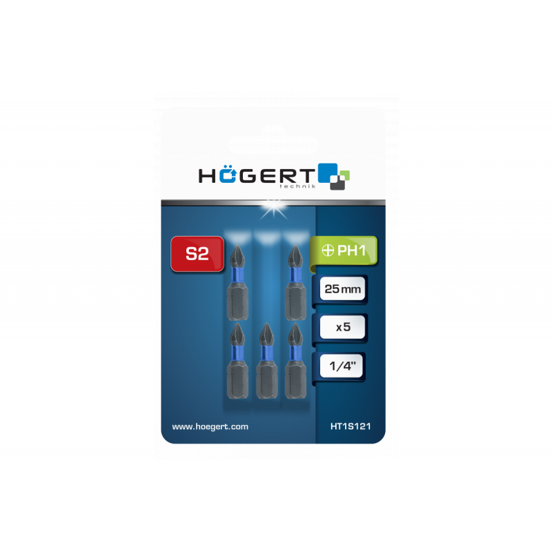 Біти ударні PH1 25 мм Сталь S2 5 шт Hogert (HT1S121)