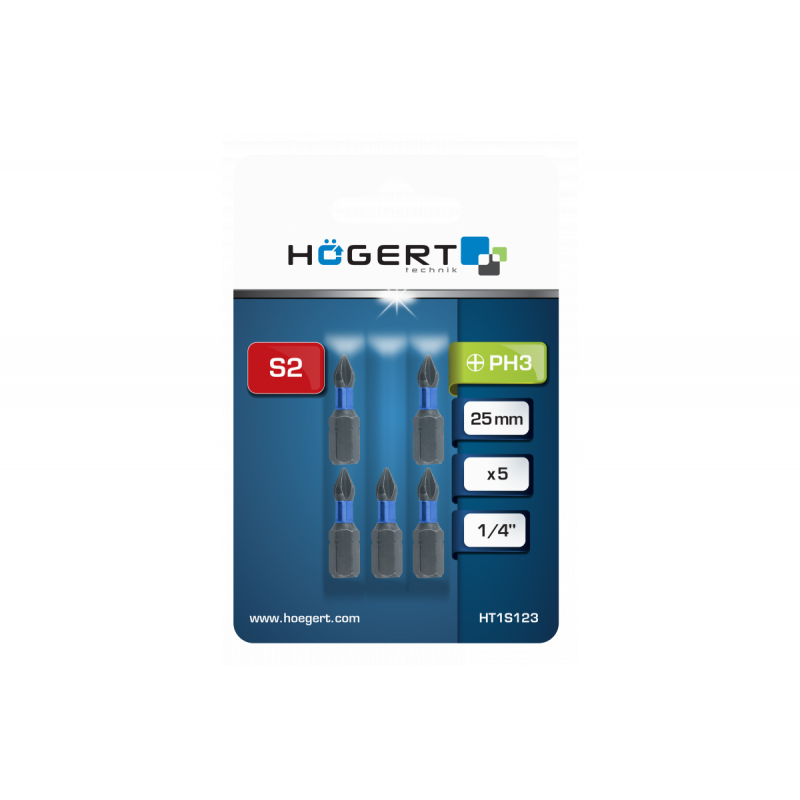 Біти ударні PH3 25 мм Сталь S2 5 шт Hogert (HT1S123)