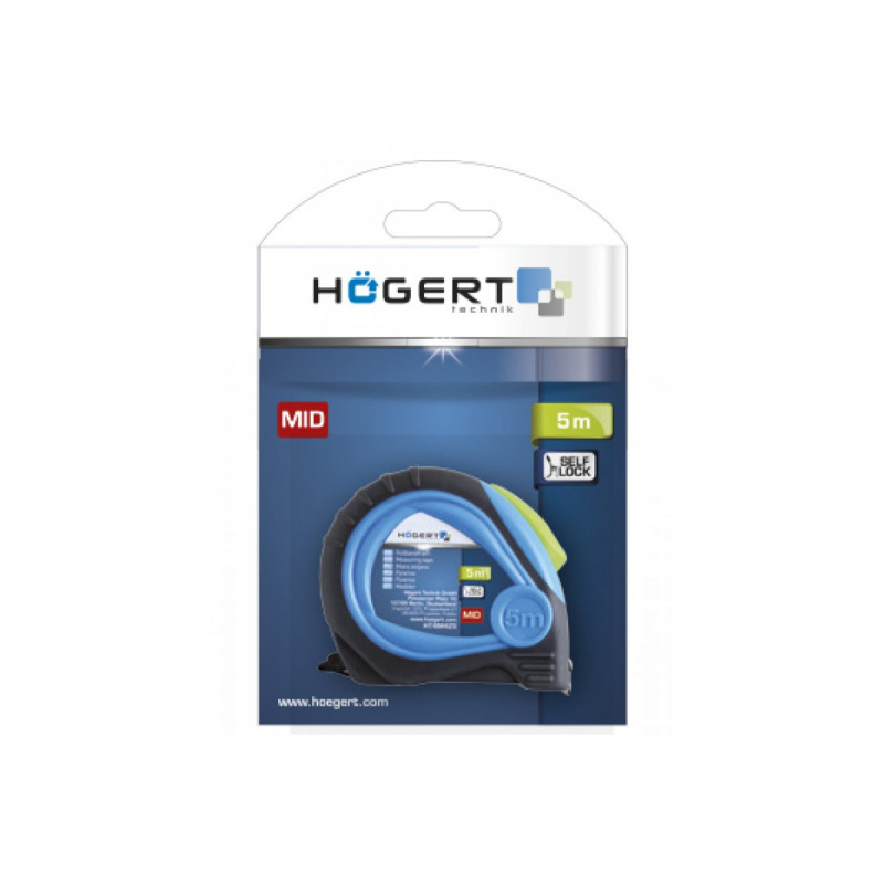 Рулетка 5 м х 19 мм покрита нейлоном стопор стрічки Hogert (HT4M425)