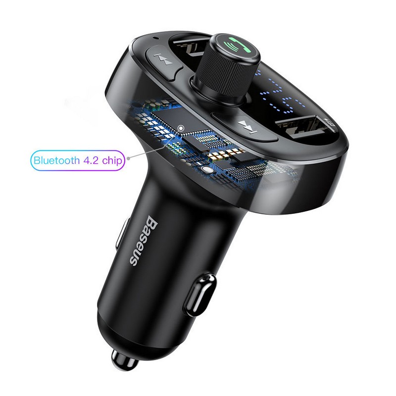 FM модулятор Bluetooth трансмітер для авто 2.4A 2USB Baseus чорний (CCAL-TM01)