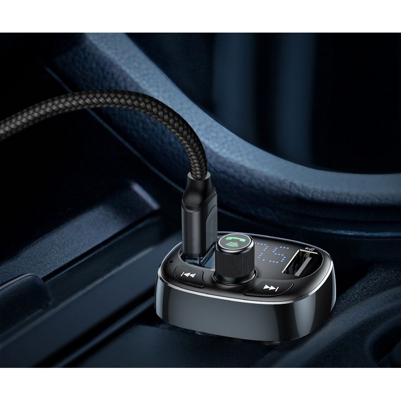 FM модулятор Bluetooth трансмітер для авто 2.4A 2USB Baseus чорний (CCAL-TM01)