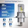 Светодиодные автолампы H4 Carlamp Crystal Vision миниатюрные лампы совместимые на 99% с вашим авто 5500 Lm 6000 K (CVH4)