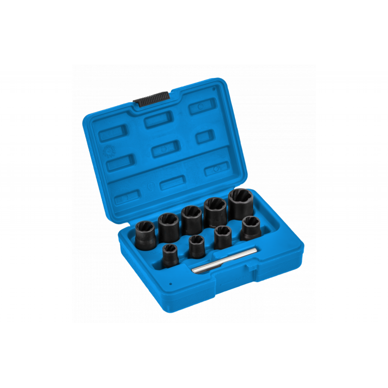 Набір екстракторів для викручування пошкоджених болтів та гайок 10 рредметів Hogert (HT8G401)