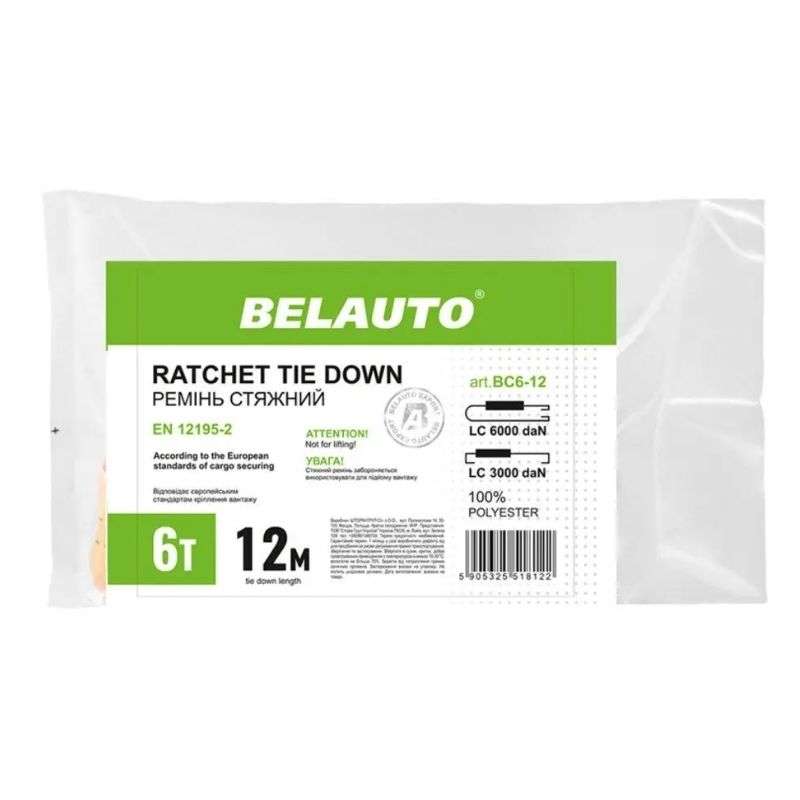 Стяжний ремінь 6т 12м BELAUTO з храповим замком (BC6-12)