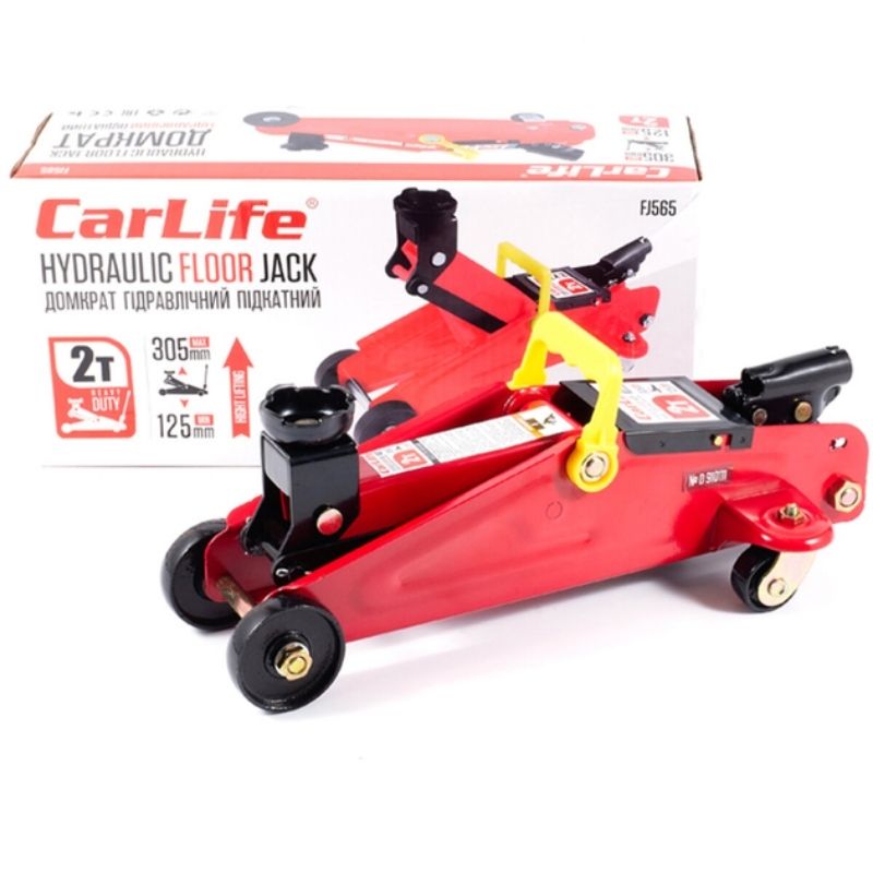 Домкрат гідравлічний підкатний 2т CarLife 125-305мм для автомобіля в картонній упаковці (FJ565)