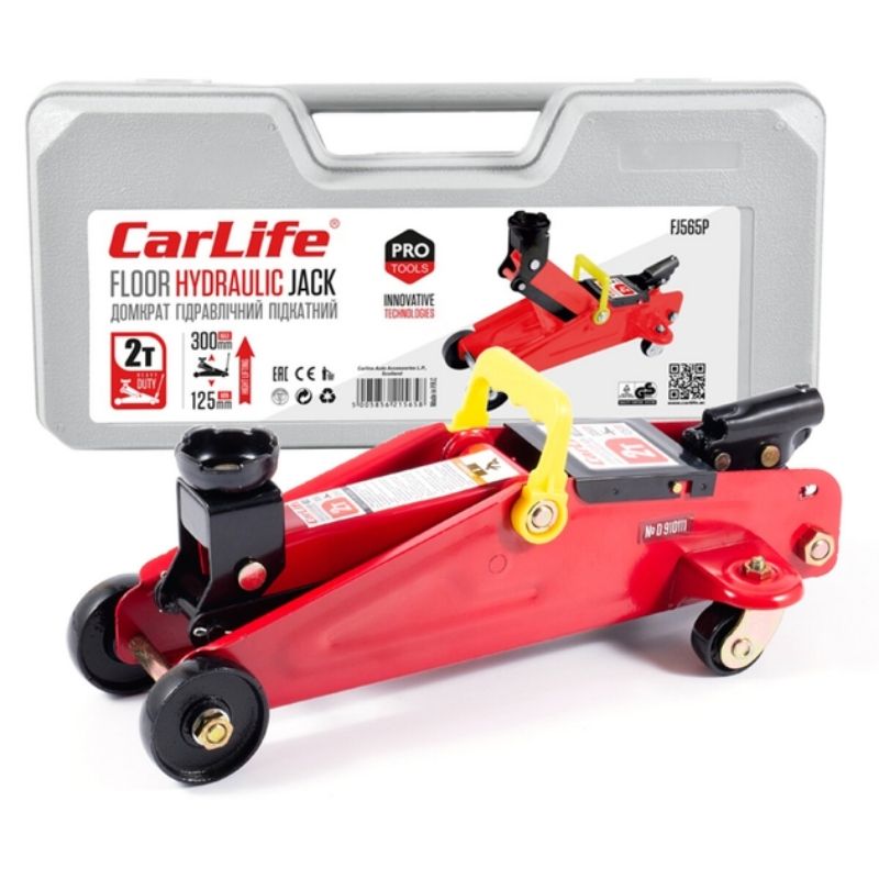 Домкрат гідравлічний підкатний 2т CarLife 125-305мм для автомобіля в пластиковій упаковці (FJ565P)