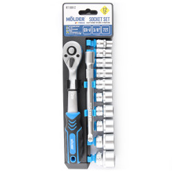 Набір торцевих головок з тріскачкою та подовжувачем Molder 3/8" 72Т CR-V 10-24 мм 12шт (MT68812)