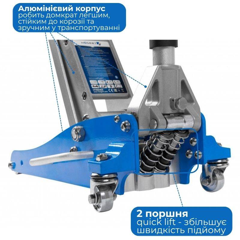 Домкрат гідравлічний підкатний 1.5т Hogert 85-370мм професійний для автомобіля (HT8G062)