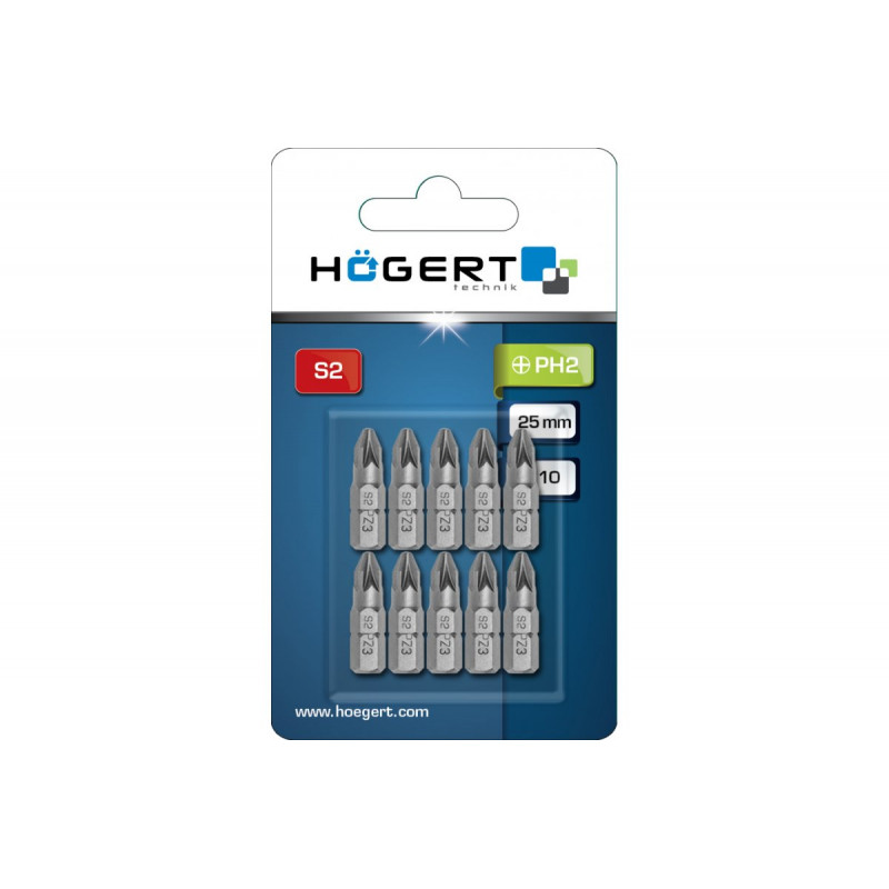 Біти PH2 25 мм Сталь S2 10 шт Hogert (HT1S304)