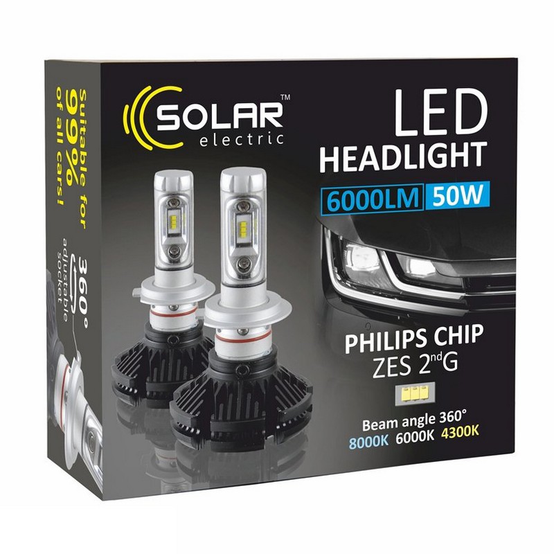 Світлодіодні автолампи H7/PX26d LED SOLAR 12/24V 6000K 6000Lm 50W Philips ZES (8807)
