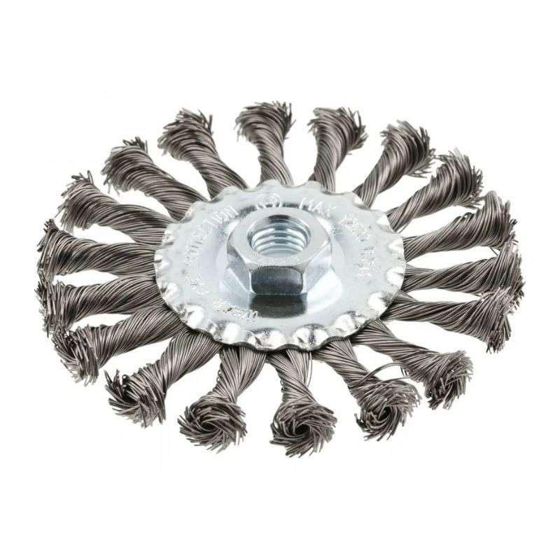 Щітка дискова по металу і дереву 115мм 12500об/хв Hogert кручена сталева для болгарки (HT7D741)