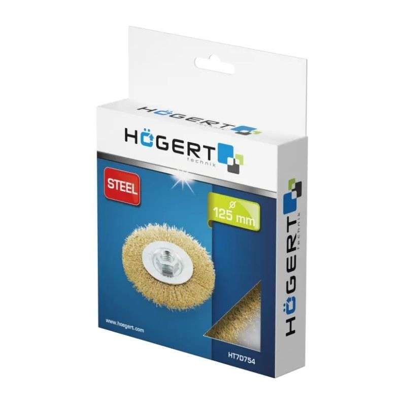 Щітка дискова 125мм 4500об/хв Hogert пряма латунна для болгарки (HT7D754)