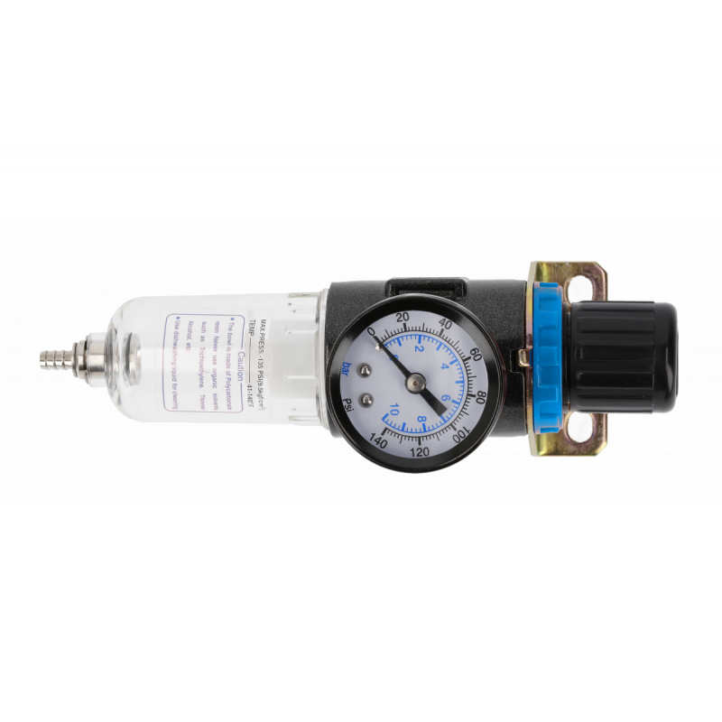 Фільтр-регулятор з манометром пневматичний 1/4" 15см³ 9 бар/135 PSI Hogert (HT4R871)