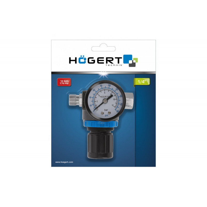 Регулятор тиску з манометром 1/4 дюйми 12 бар 174 PSI Hogert (HT4R873)