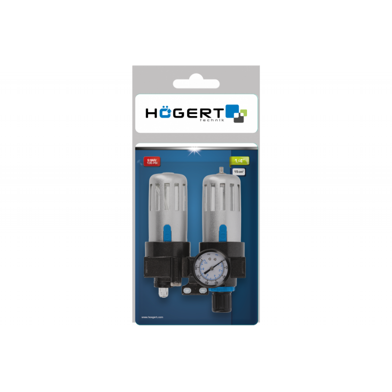 Фільтр-регулятор з манометром та лубрикатор пневматичний 1/4" 90см³/60см³ 9 бар/135 PSI Hogert (HT4R875)