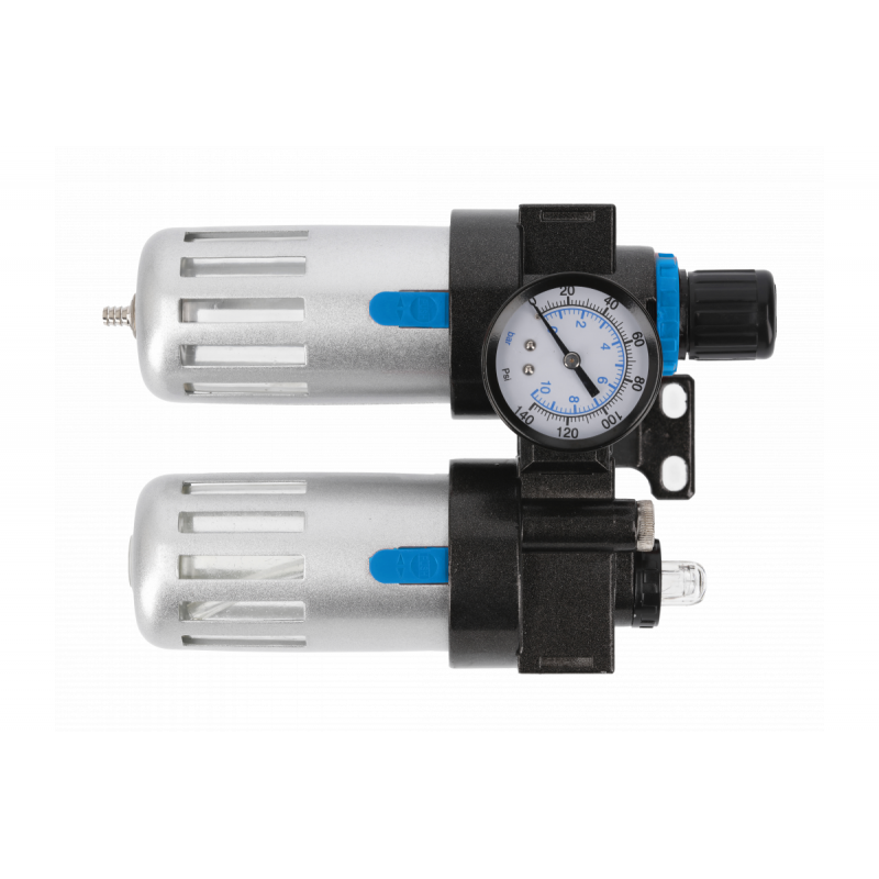 Фільтр-регулятор з манометром та лубрикатор пневматичний 1/4" 90см³/60см³ 9 бар/135 PSI Hogert (HT4R875)