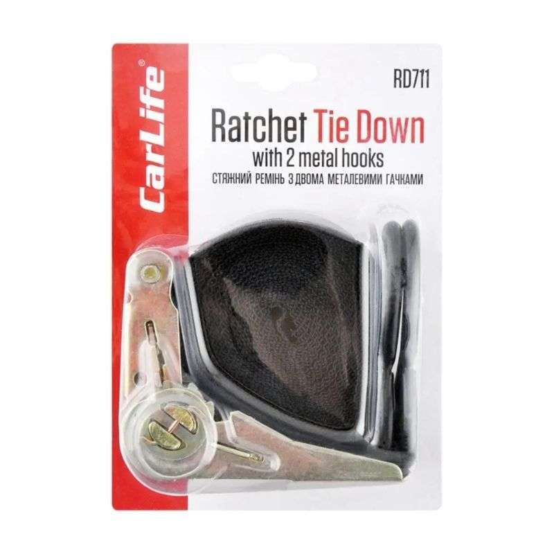 Стяжний ремінь 1т 5м CarLife з храповим замком (RD711)