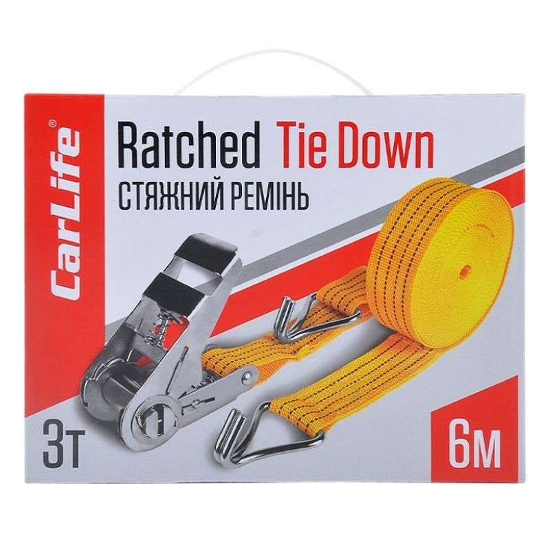 Стяжний ремінь 3т 6м CarLife з храповим замком (RD712)