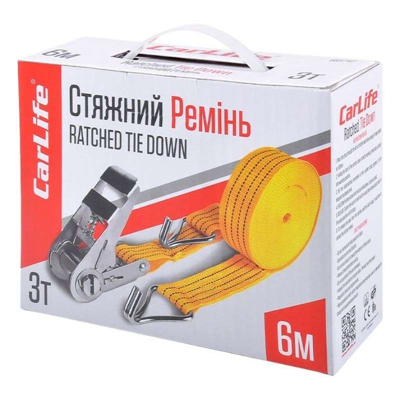 Стяжний ремінь 3т 6м CarLife з храповим замком (RD712)