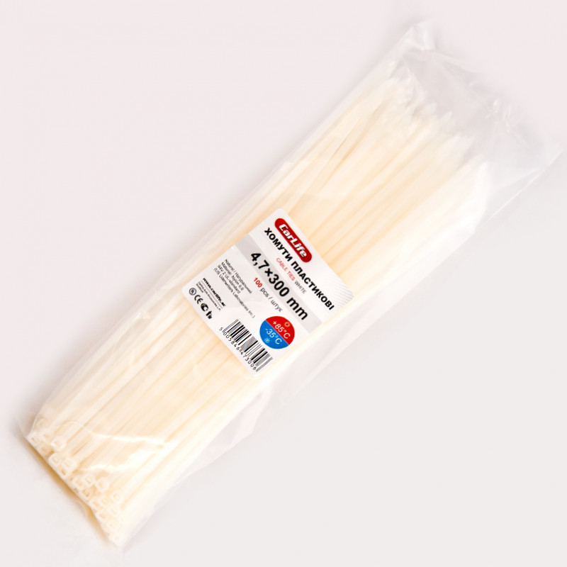 Хомути пластикові білі 4.8x300 CarLife (W4.8x300)