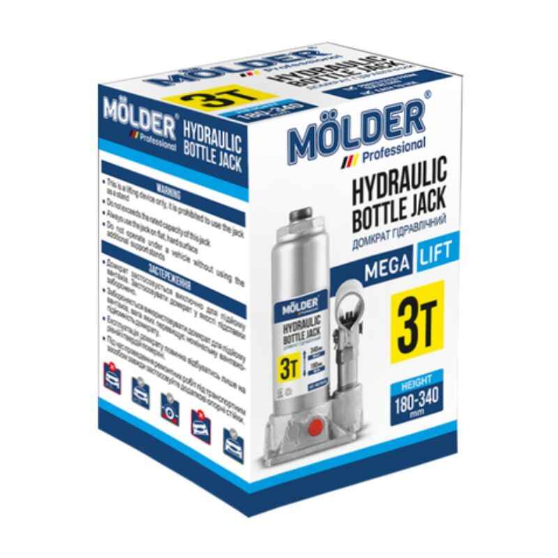 Домкрат гідравлічний підкатний 3т Molder 180-340мм для автомобіля в картонній упаковці (MA29030)