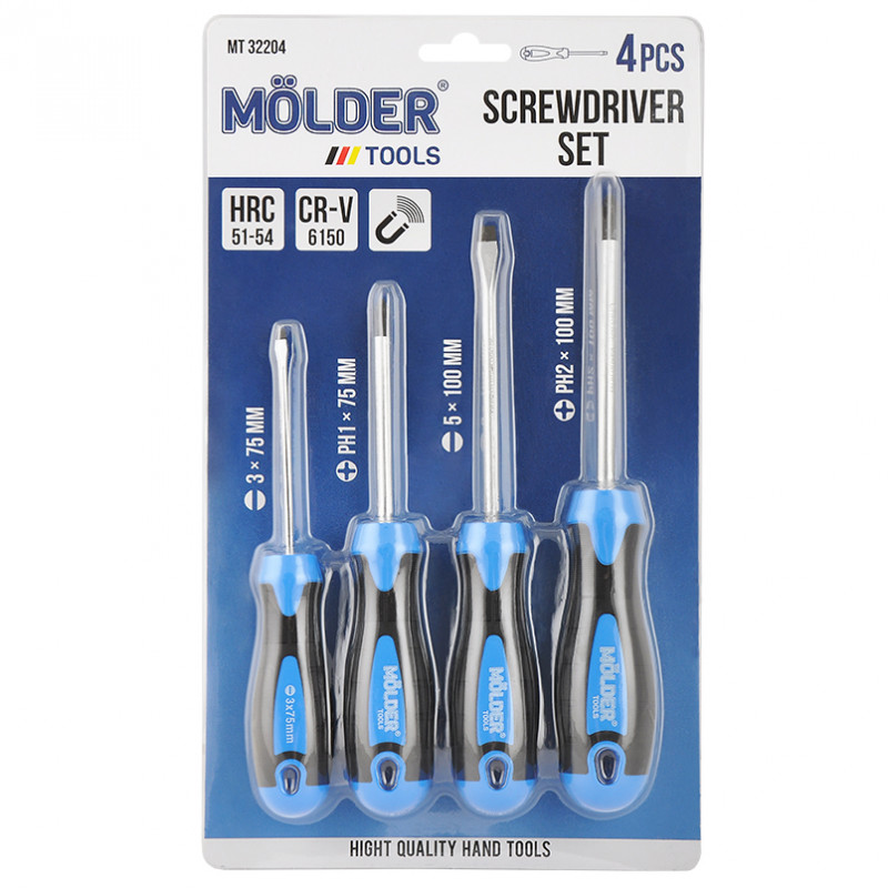 Набір викруток 4шт CrV 6150 Molder магнітний накінечник PH SL (MT32204)